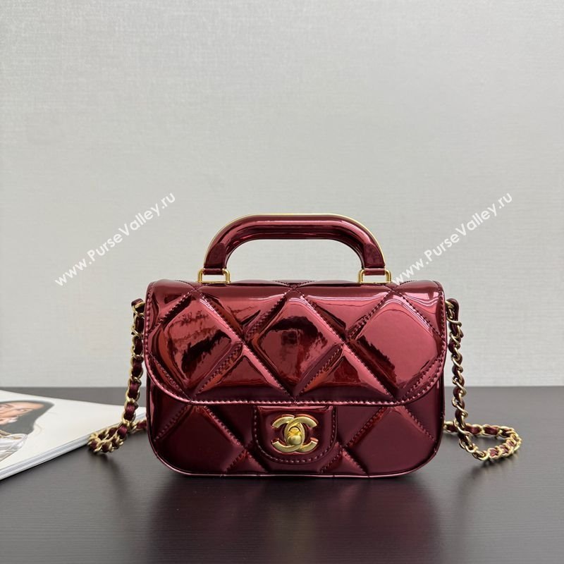 Chanel Metallic Mirror Calfskin Mini Flap Bag with Top Handle Burgundy 2025 AS5805 (yezi-251127055)