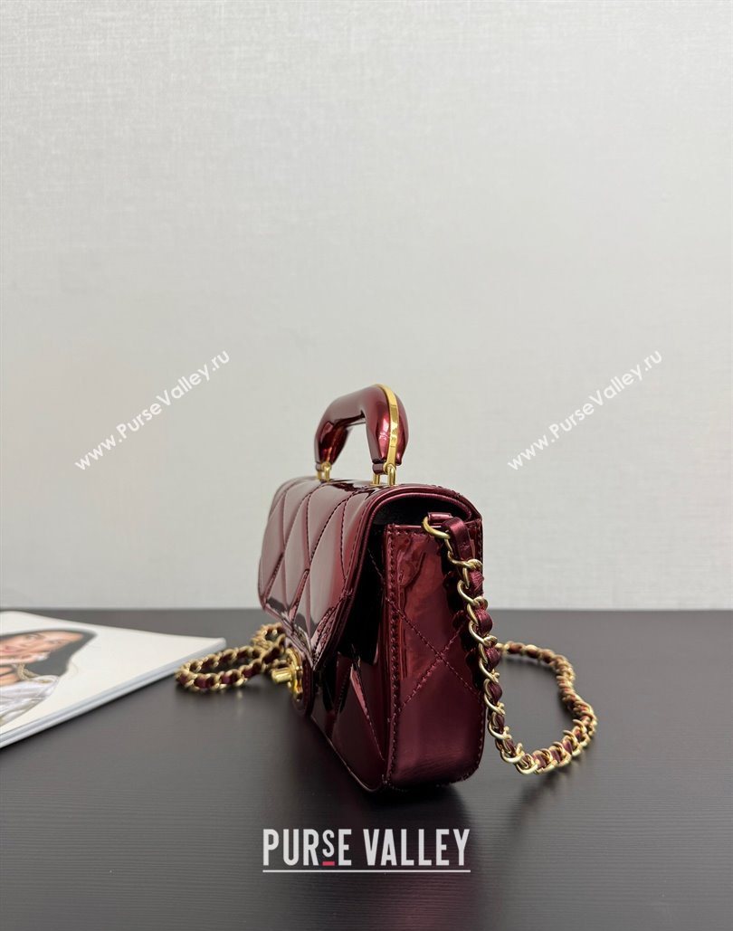 Chanel Metallic Mirror Calfskin Mini Flap Bag with Top Handle Burgundy 2025 AS5805 (yezi-251127055)
