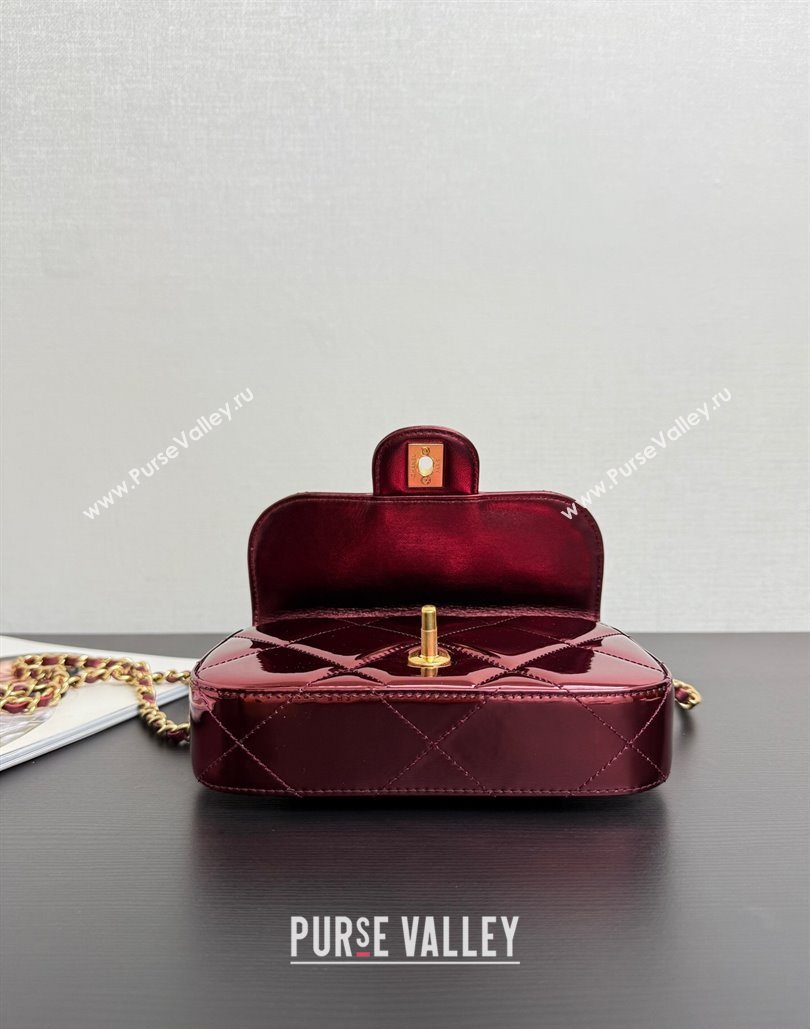 Chanel Metallic Mirror Calfskin Mini Flap Bag with Top Handle Burgundy 2025 AS5805 (yezi-251127055)