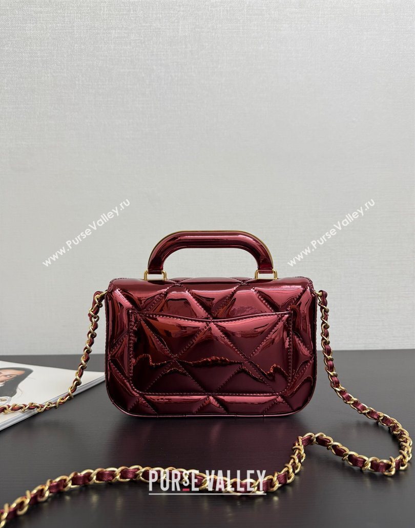 Chanel Metallic Mirror Calfskin Mini Flap Bag with Top Handle Burgundy 2025 AS5805 (yezi-251127055)