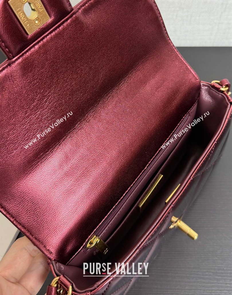 Chanel Metallic Mirror Calfskin Mini Flap Bag with Top Handle Burgundy 2025 AS5805 (yezi-251127055)