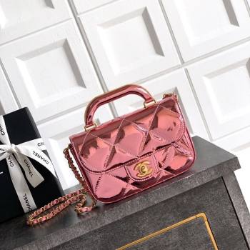 Chanel Metallic Mirror Calfskin Mini Flap Bag with Top Handle Pink 2025 AS5805 (yezi-251127056)