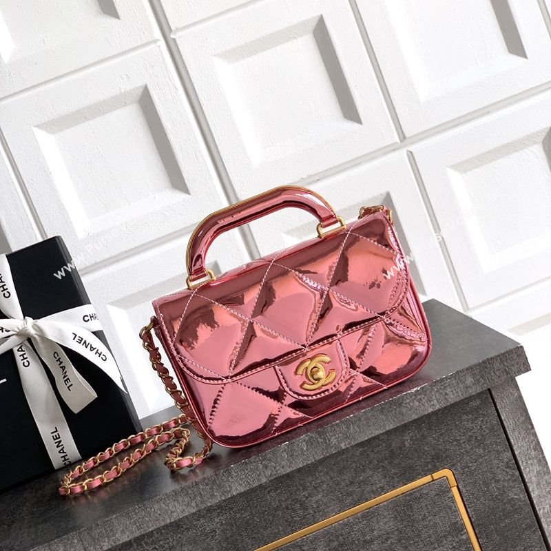 Chanel Metallic Mirror Calfskin Mini Flap Bag with Top Handle Pink 2025 AS5805 (yezi-251127056)
