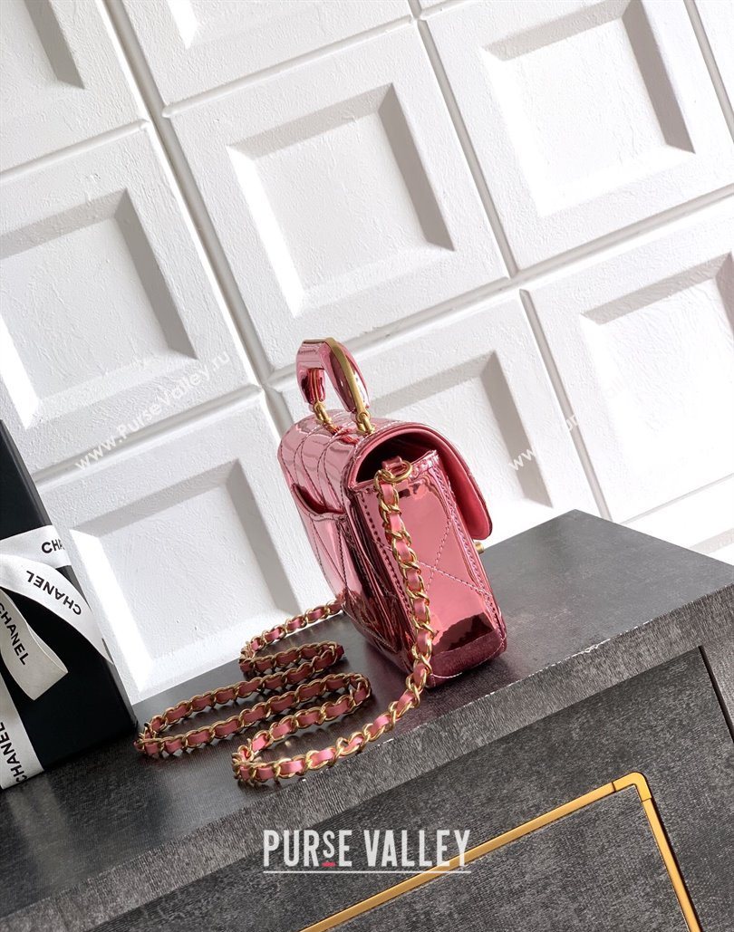 Chanel Metallic Mirror Calfskin Mini Flap Bag with Top Handle Pink 2025 AS5805 (yezi-251127056)
