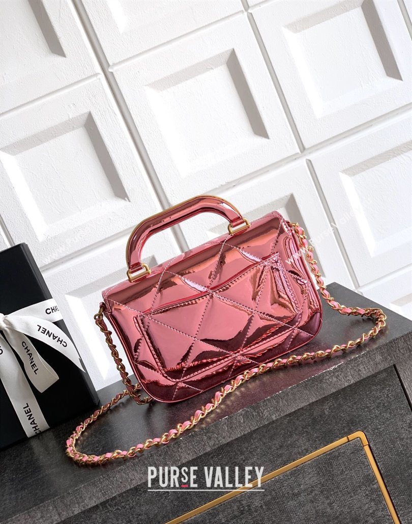 Chanel Metallic Mirror Calfskin Mini Flap Bag with Top Handle Pink 2025 AS5805 (yezi-251127056)