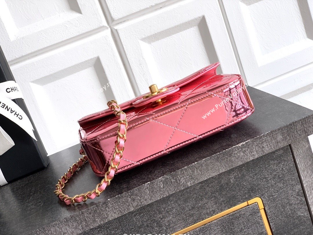 Chanel Metallic Mirror Calfskin Mini Flap Bag with Top Handle Pink 2025 AS5805 (yezi-251127056)