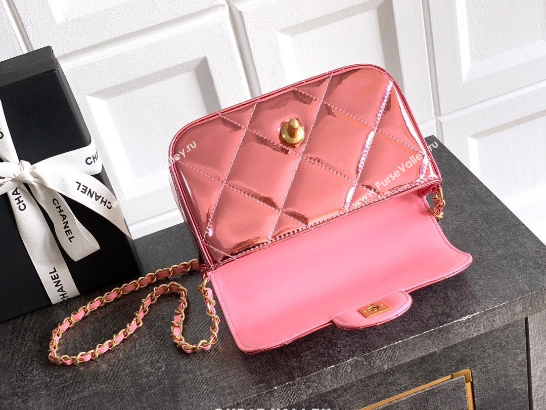 Chanel Metallic Mirror Calfskin Mini Flap Bag with Top Handle Pink 2025 AS5805 (yezi-251127056)