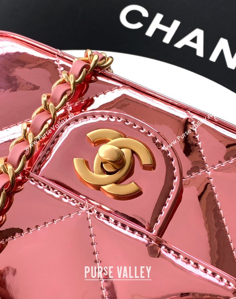 Chanel Metallic Mirror Calfskin Mini Flap Bag with Top Handle Pink 2025 AS5805 (yezi-251127056)