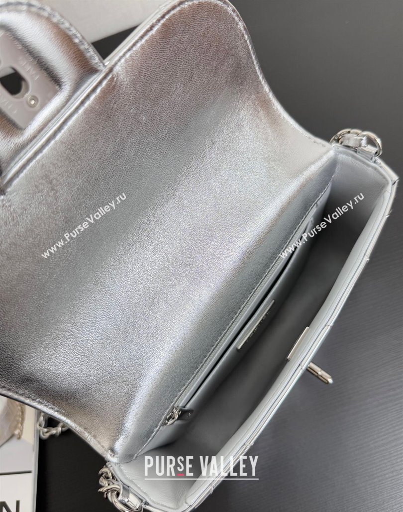Chanel Metallic Mirror Calfskin Mini Flap Bag with Top Handle Silver 2025 AS5805 (yezi-251127051)