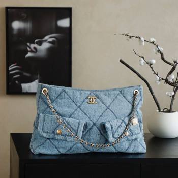 Chanel Washed Denim Shopping Bag with Pockets Light Blue 2025 AS5740 (yezi-251127065)