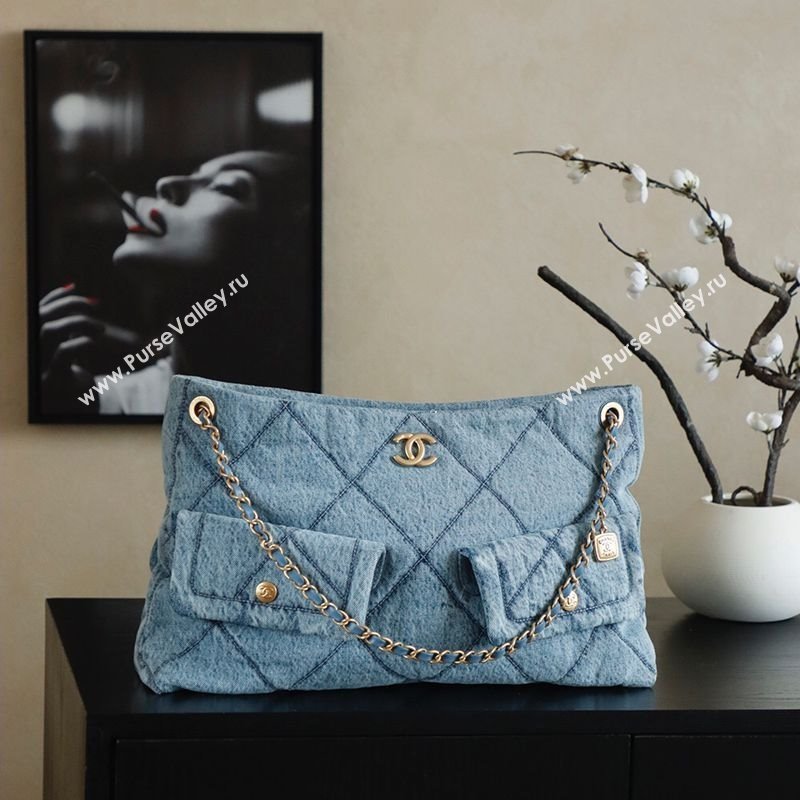 Chanel Washed Denim Shopping Bag with Pockets Light Blue 2025 AS5740 (yezi-251127065)