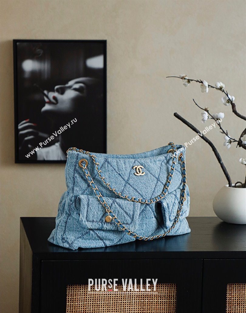 Chanel Washed Denim Shopping Bag with Pockets Light Blue 2025 AS5740 (yezi-251127065)