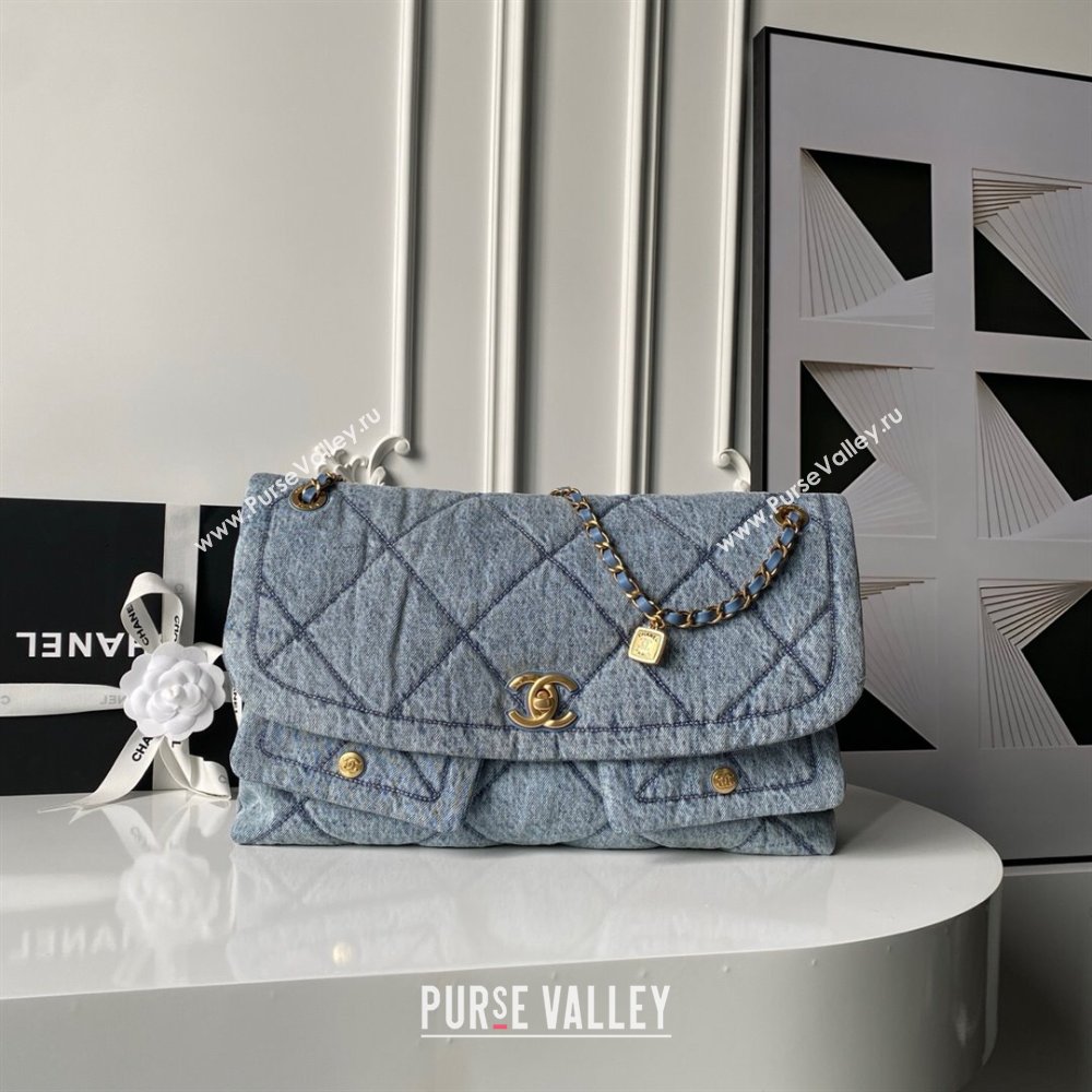 Chanel Washed Denim Maxi Flap bag with Pockets Blue2 2025 AS5727 (SSZ-251127063)