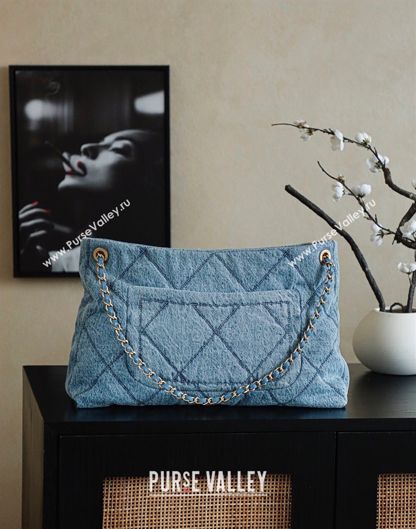Chanel Washed Denim Shopping Bag with Pockets Light Blue 2025 AS5740 (yezi-251127065)