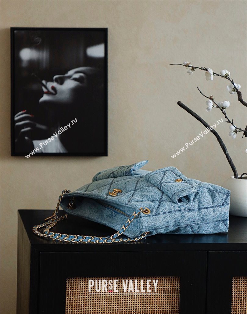 Chanel Washed Denim Shopping Bag with Pockets Light Blue 2025 AS5740 (yezi-251127065)