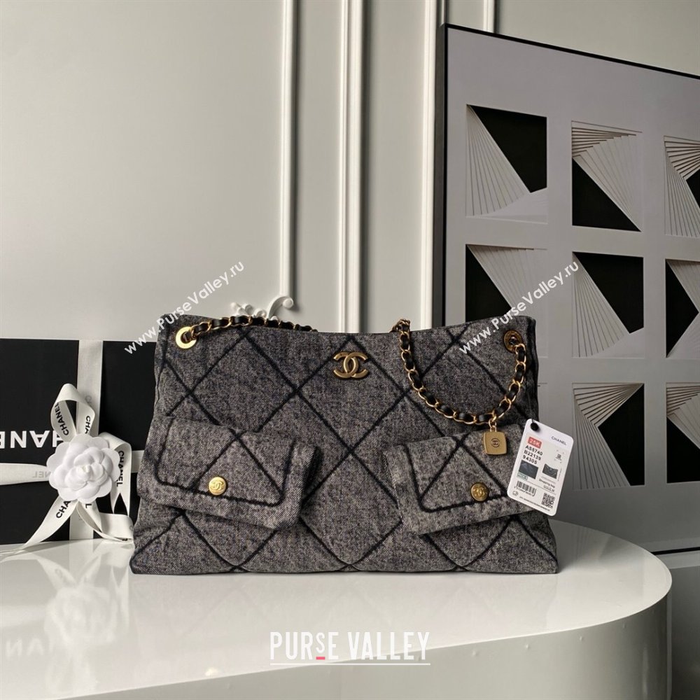 Chanel Washed Denim Shopping Bag with Pockets Black 2025 AS5740 (yezi-251127066)