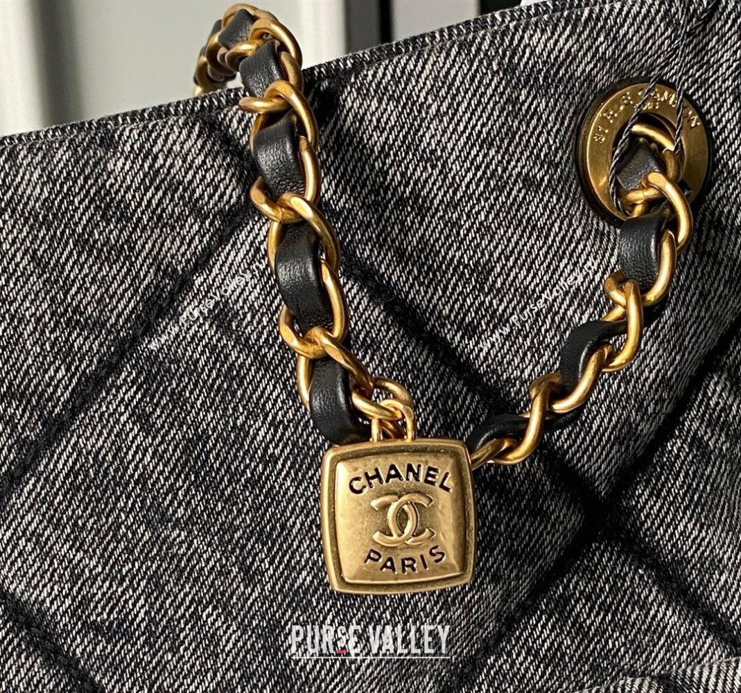 Chanel Washed Denim Shopping Bag with Pockets Black 2025 AS5740 (yezi-251127066)