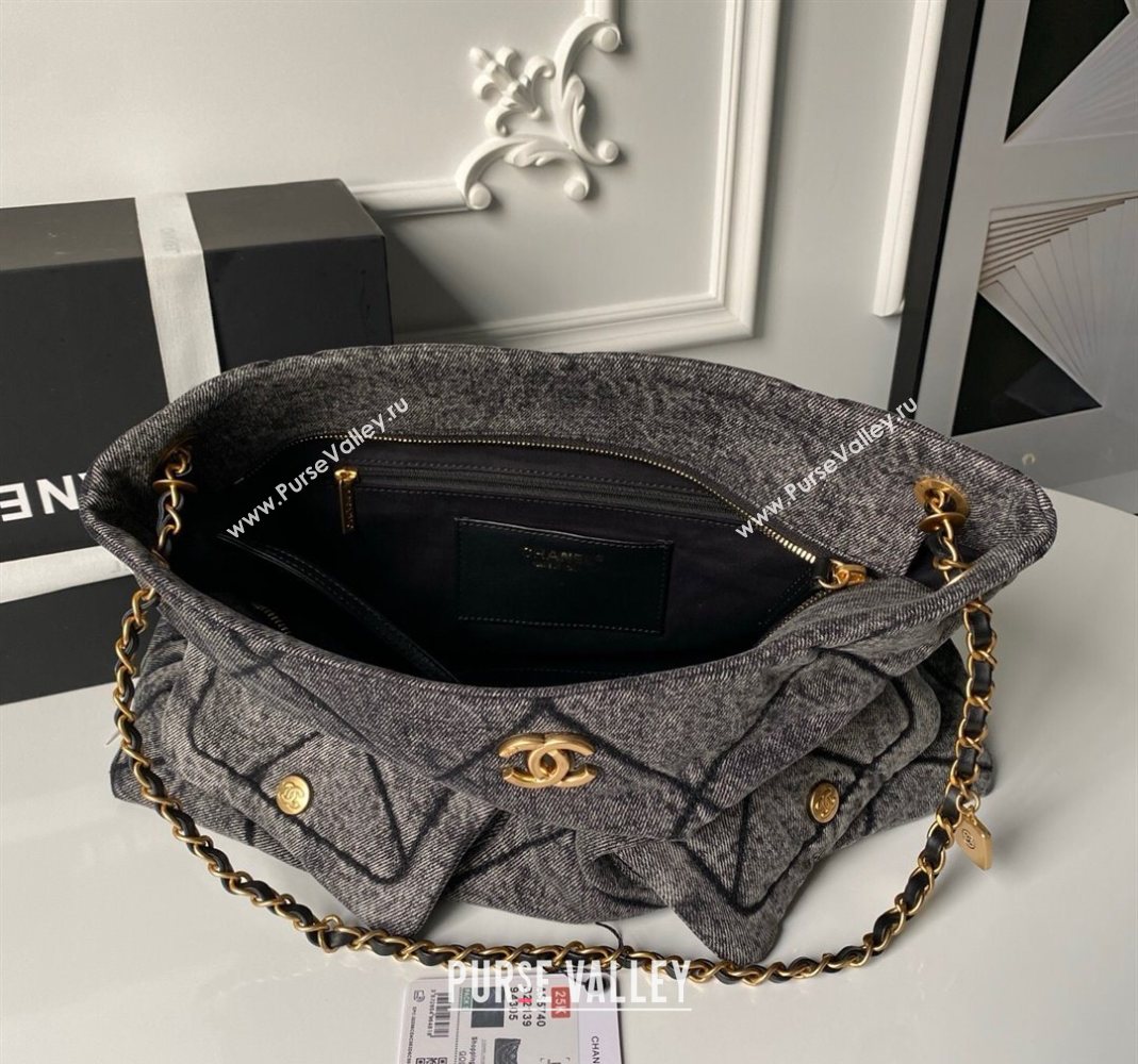 Chanel Washed Denim Shopping Bag with Pockets Black 2025 AS5740 (yezi-251127066)