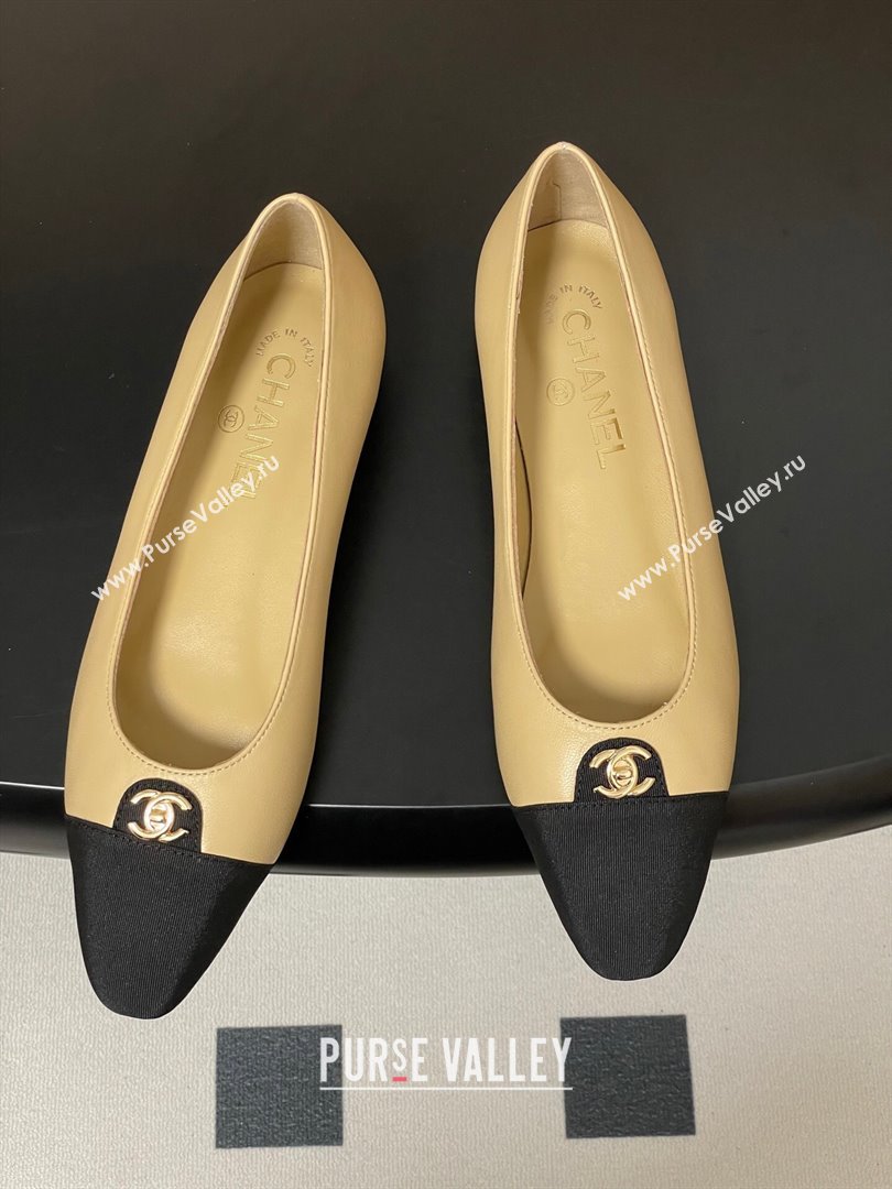 Chanel Lambskin Grosgrain Ballets Flat with CC Tag Beige 2025 G46441 (MD-251103035)