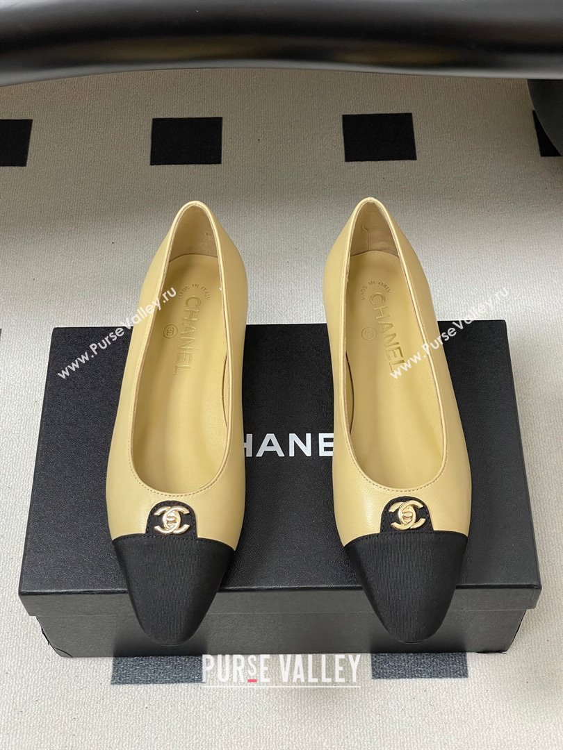 Chanel Lambskin Grosgrain Ballets Flat with CC Tag Beige 2025 G46441 (MD-251103035)