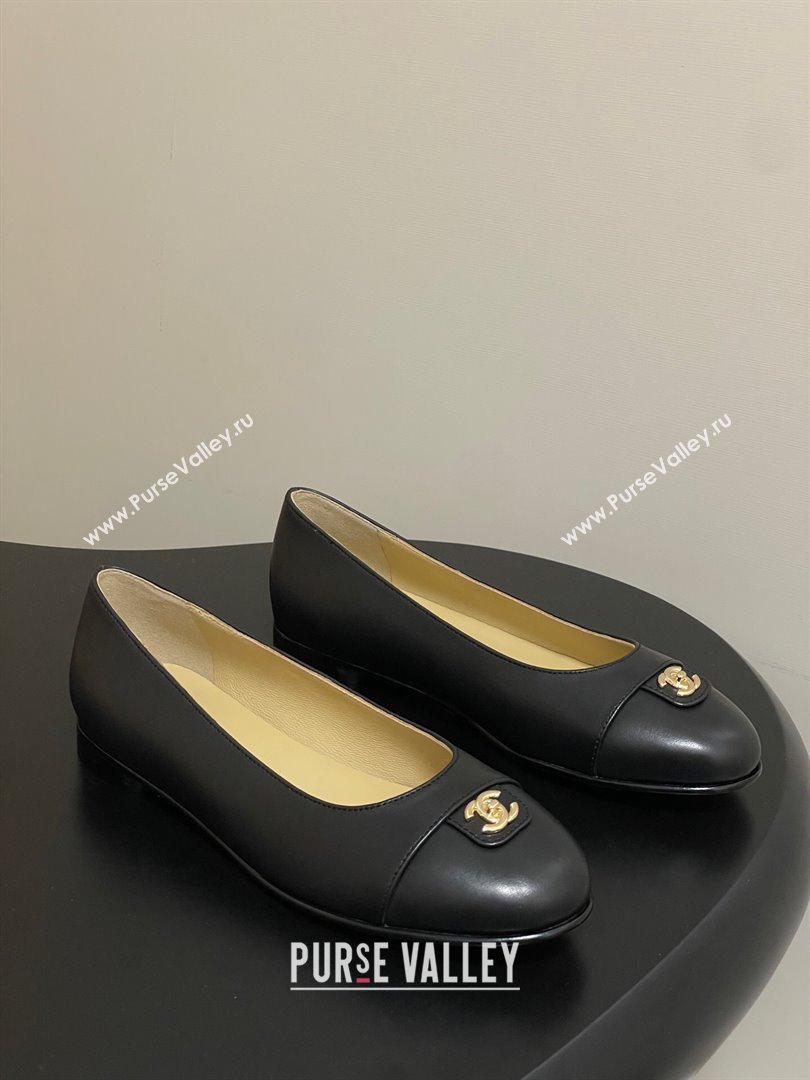 Chanel Lambskin Leather Ballets Flat with CC Tag and Round Toe Black 2025 G46441 (MD-251103036)