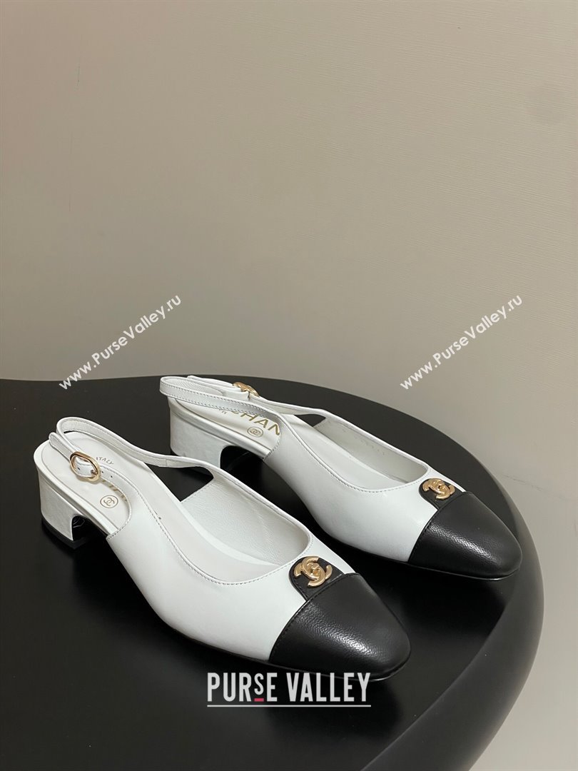 Chanel Lambskin Leather Slingbacks Pumps 3.5cm with CC Tag White 2025 G46441 (MD-251103028)