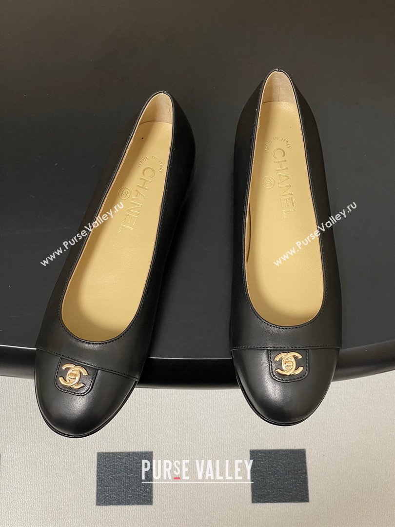 Chanel Lambskin Leather Ballets Flat with CC Tag and Round Toe Black 2025 G46441 (MD-251103036)