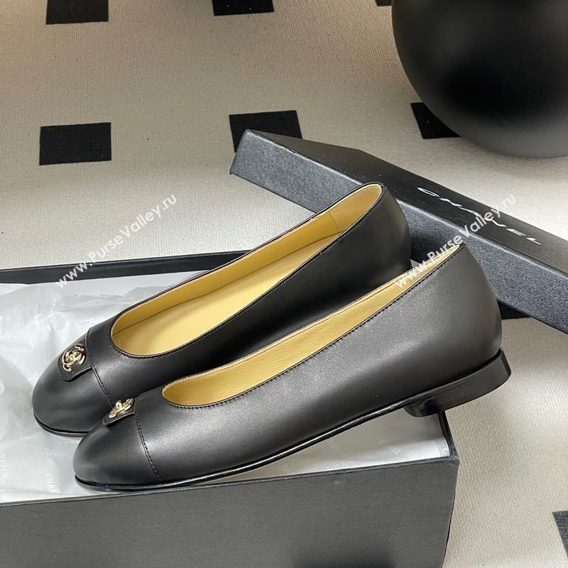 Chanel Lambskin Leather Ballets Flat with CC Tag and Round Toe Black 2025 G46441 (MD-251103036)
