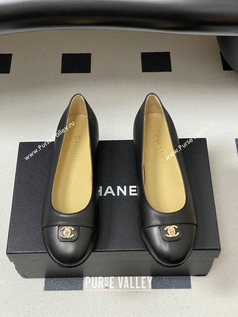 Chanel Lambskin Leather Ballets Flat with CC Tag and Round Toe Black 2025 G46441 (MD-251103036)