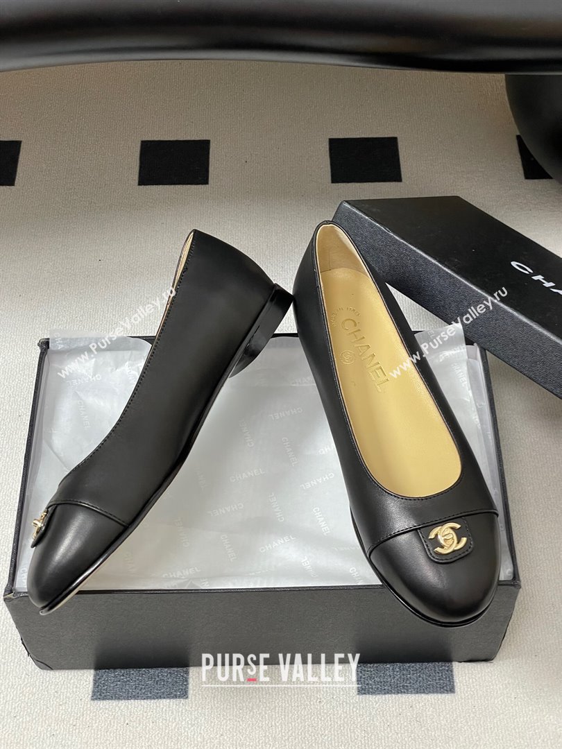Chanel Lambskin Leather Ballets Flat with CC Tag and Round Toe Black 2025 G46441 (MD-251103036)