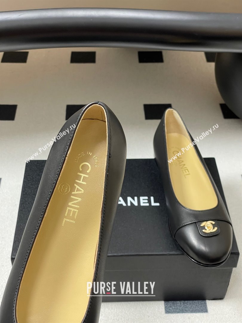 Chanel Lambskin Leather Ballets Flat with CC Tag and Round Toe Black 2025 G46441 (MD-251103036)