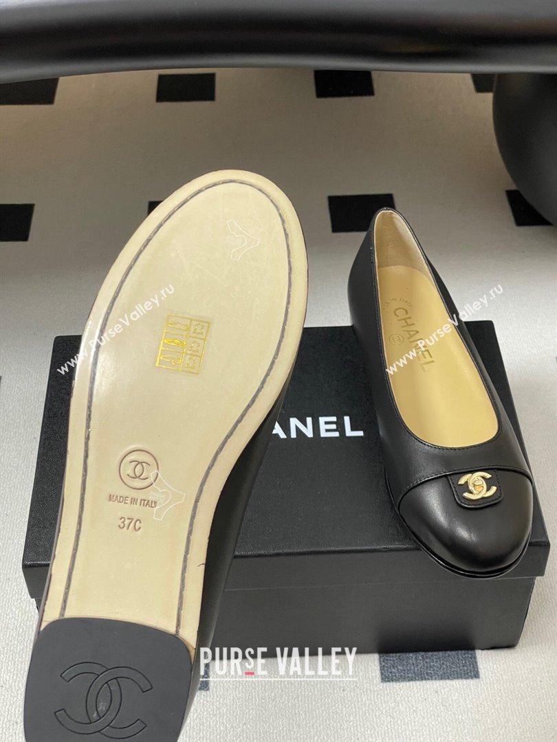 Chanel Lambskin Leather Ballets Flat with CC Tag and Round Toe Black 2025 G46441 (MD-251103036)