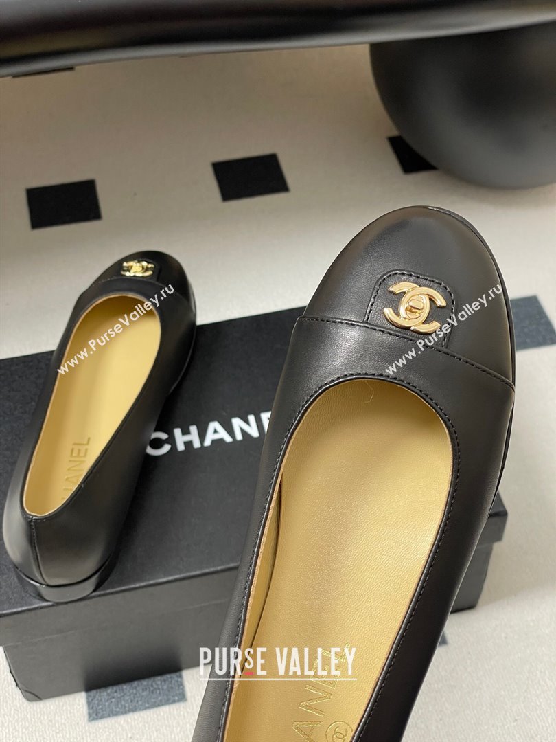 Chanel Lambskin Leather Ballets Flat with CC Tag and Round Toe Black 2025 G46441 (MD-251103036)