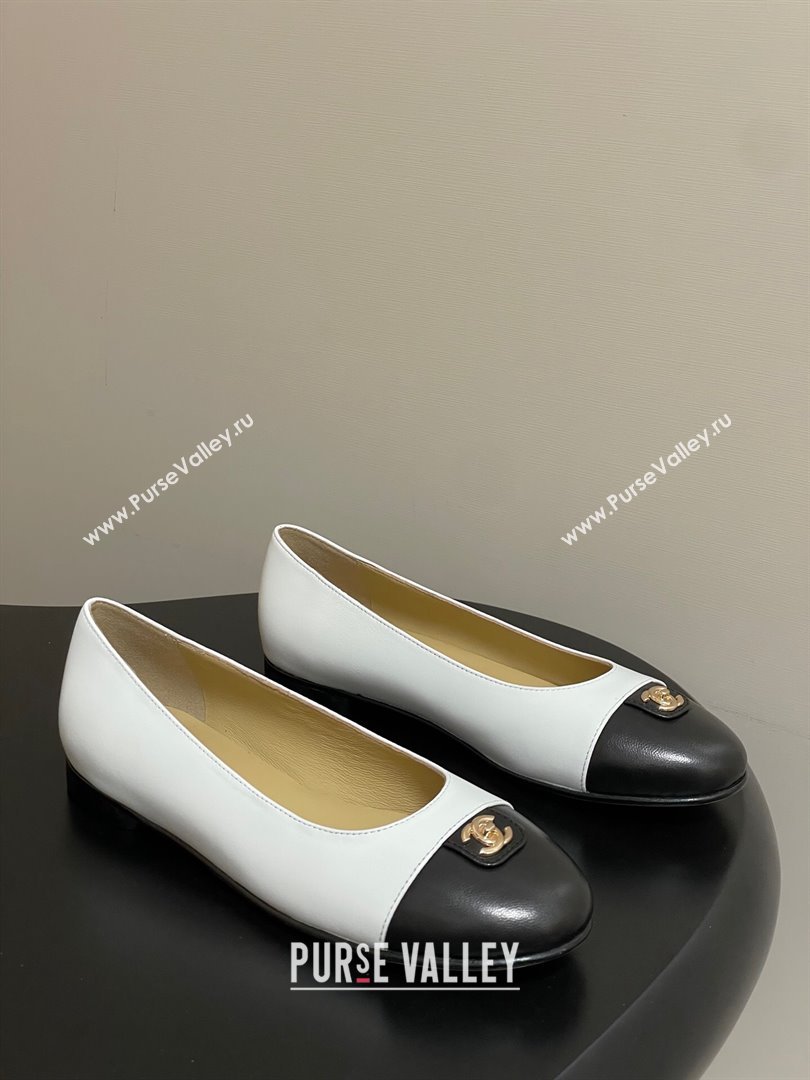 Chanel Lambskin Leather Ballets Flat with CC Tag and Round Toe White 2025 G46441 (MD-251103037)