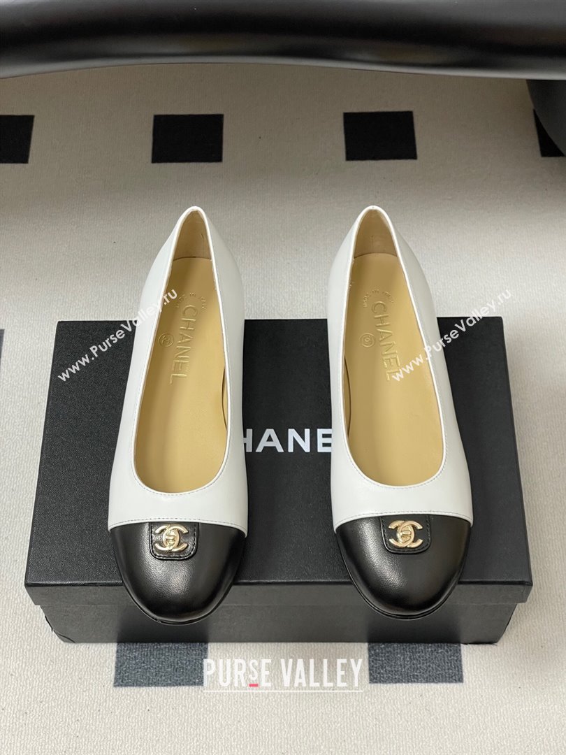 Chanel Lambskin Leather Ballets Flat with CC Tag and Round Toe White 2025 G46441 (MD-251103037)