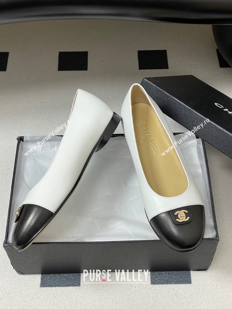 Chanel Lambskin Leather Ballets Flat with CC Tag and Round Toe White 2025 G46441 (MD-251103037)