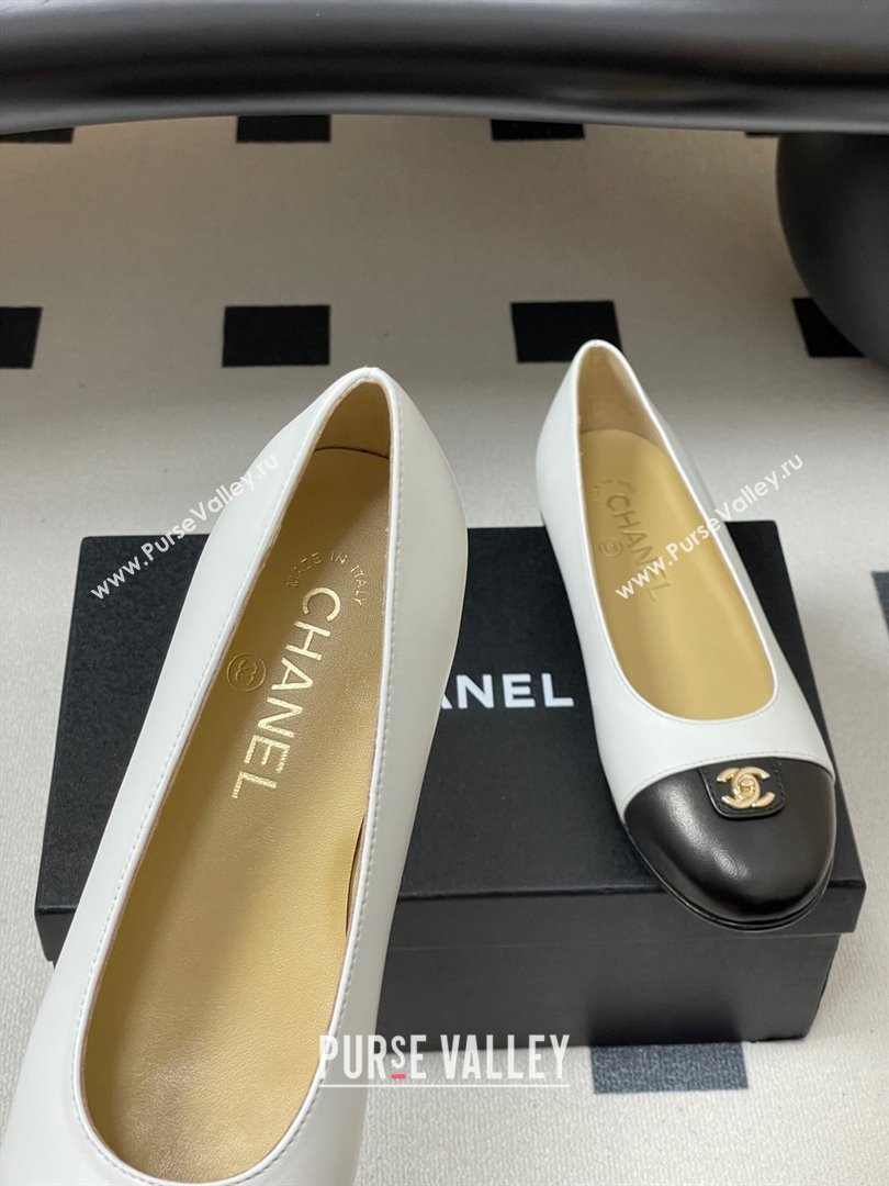 Chanel Lambskin Leather Ballets Flat with CC Tag and Round Toe White 2025 G46441 (MD-251103037)