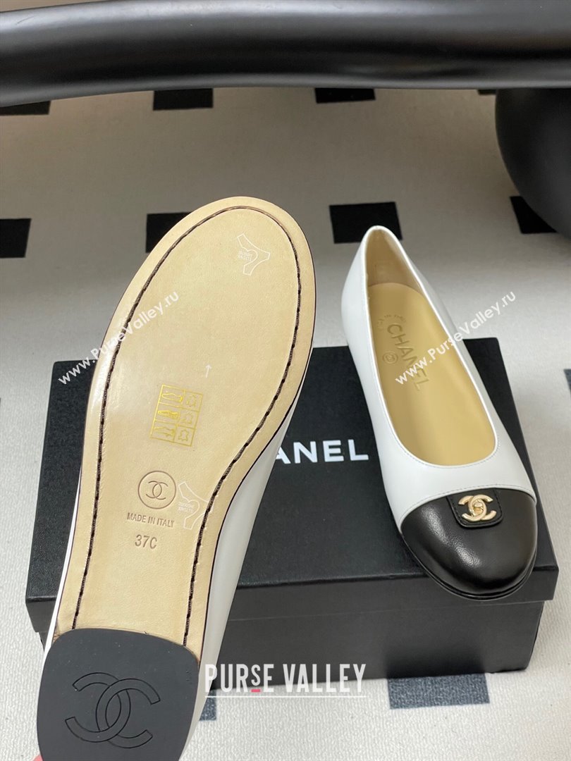 Chanel Lambskin Leather Ballets Flat with CC Tag and Round Toe White 2025 G46441 (MD-251103037)