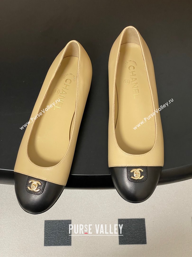 Chanel Lambskin Leather Ballets Flat with CC Tag and Round Toe Beige 2025 G46441 (MD-251103038)