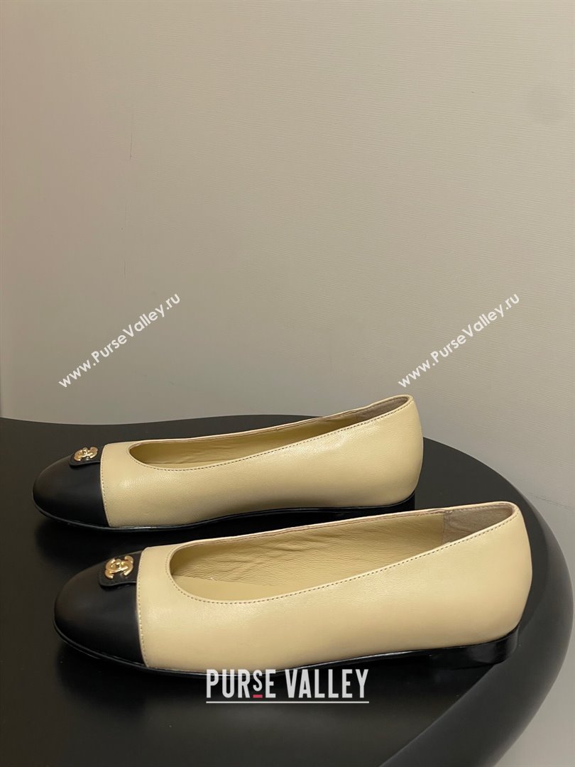 Chanel Lambskin Leather Ballets Flat with CC Tag and Round Toe Beige 2025 G46441 (MD-251103038)