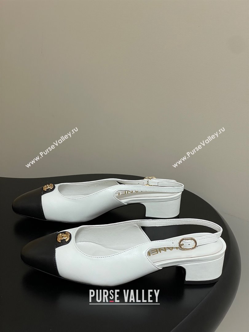 Chanel Lambskin Leather Slingbacks Pumps 3.5cm with CC Tag White 2025 G46441 (MD-251103028)