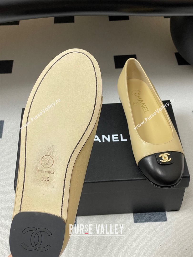 Chanel Lambskin Leather Ballets Flat with CC Tag and Round Toe Beige 2025 G46441 (MD-251103038)