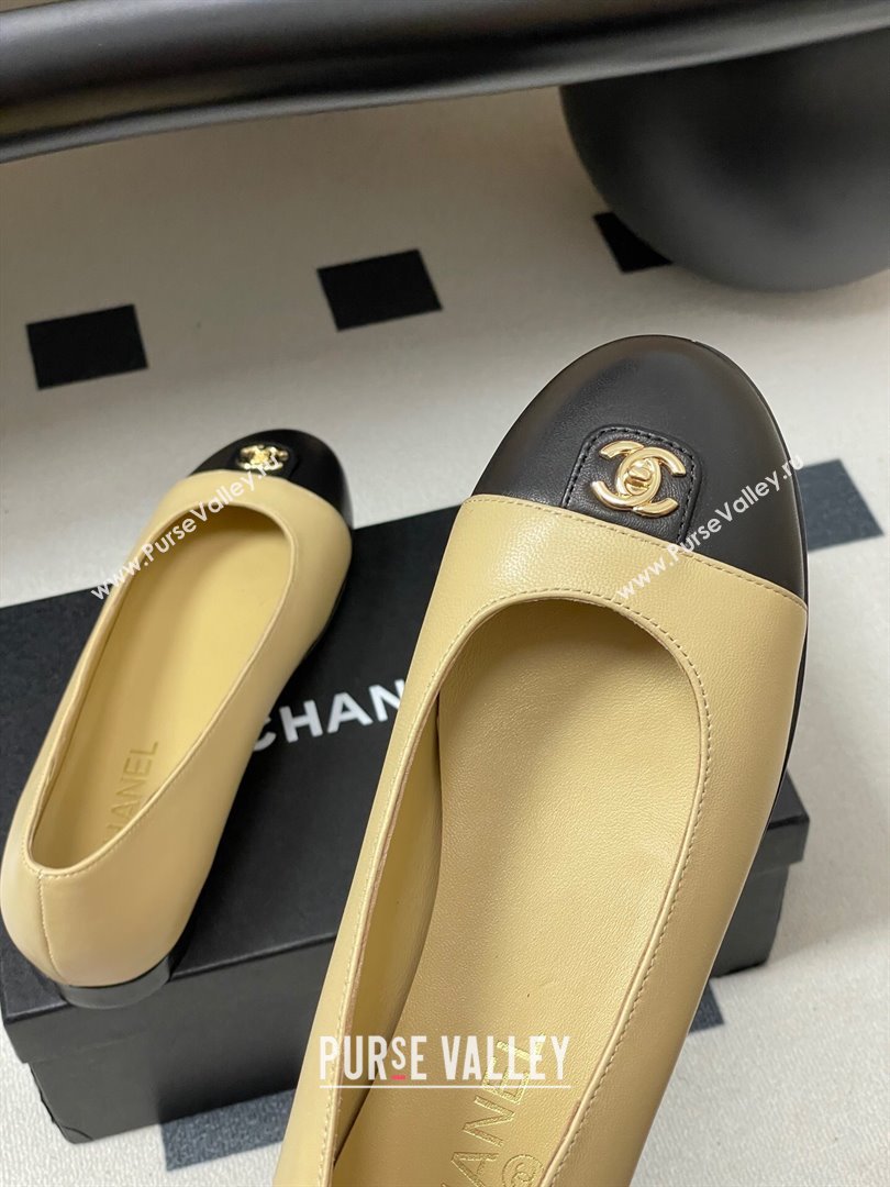 Chanel Lambskin Leather Ballets Flat with CC Tag and Round Toe Beige 2025 G46441 (MD-251103038)
