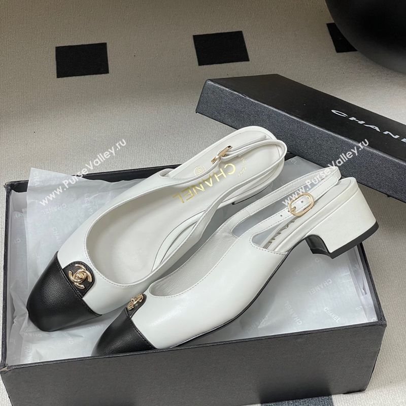 Chanel Lambskin Leather Slingbacks Pumps 3.5cm with CC Tag White 2025 G46441 (MD-251103028)