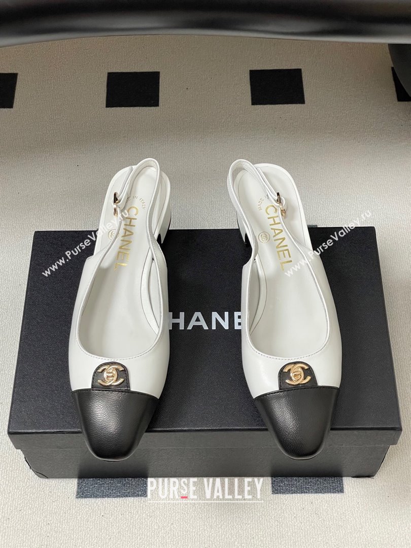 Chanel Lambskin Leather Slingbacks Pumps 3.5cm with CC Tag White 2025 G46441 (MD-251103028)