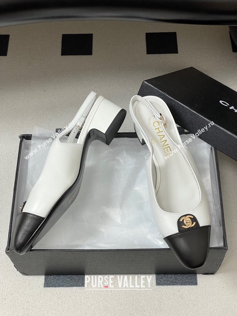 Chanel Lambskin Leather Slingbacks Pumps 3.5cm with CC Tag White 2025 G46441 (MD-251103028)