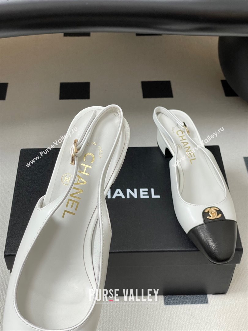 Chanel Lambskin Leather Slingbacks Pumps 3.5cm with CC Tag White 2025 G46441 (MD-251103028)
