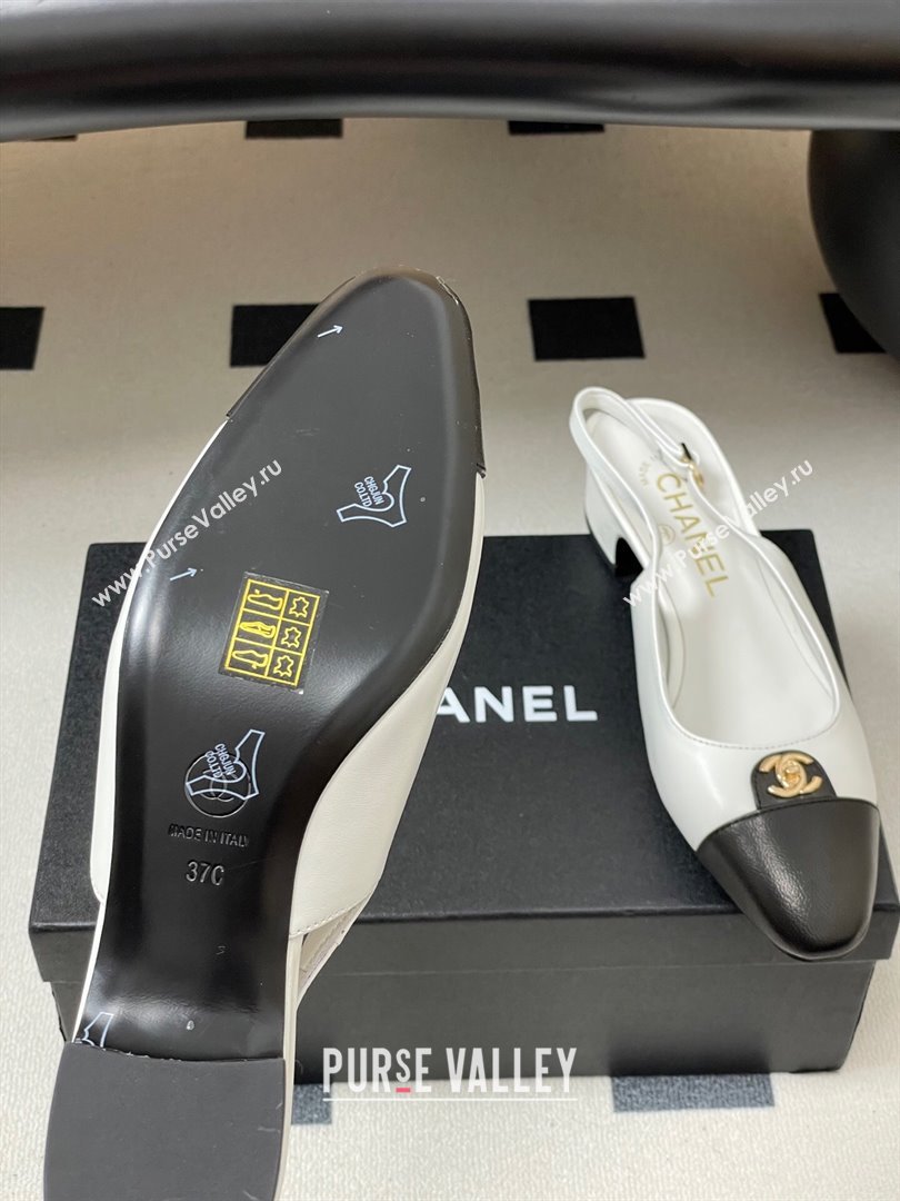 Chanel Lambskin Leather Slingbacks Pumps 3.5cm with CC Tag White 2025 G46441 (MD-251103028)