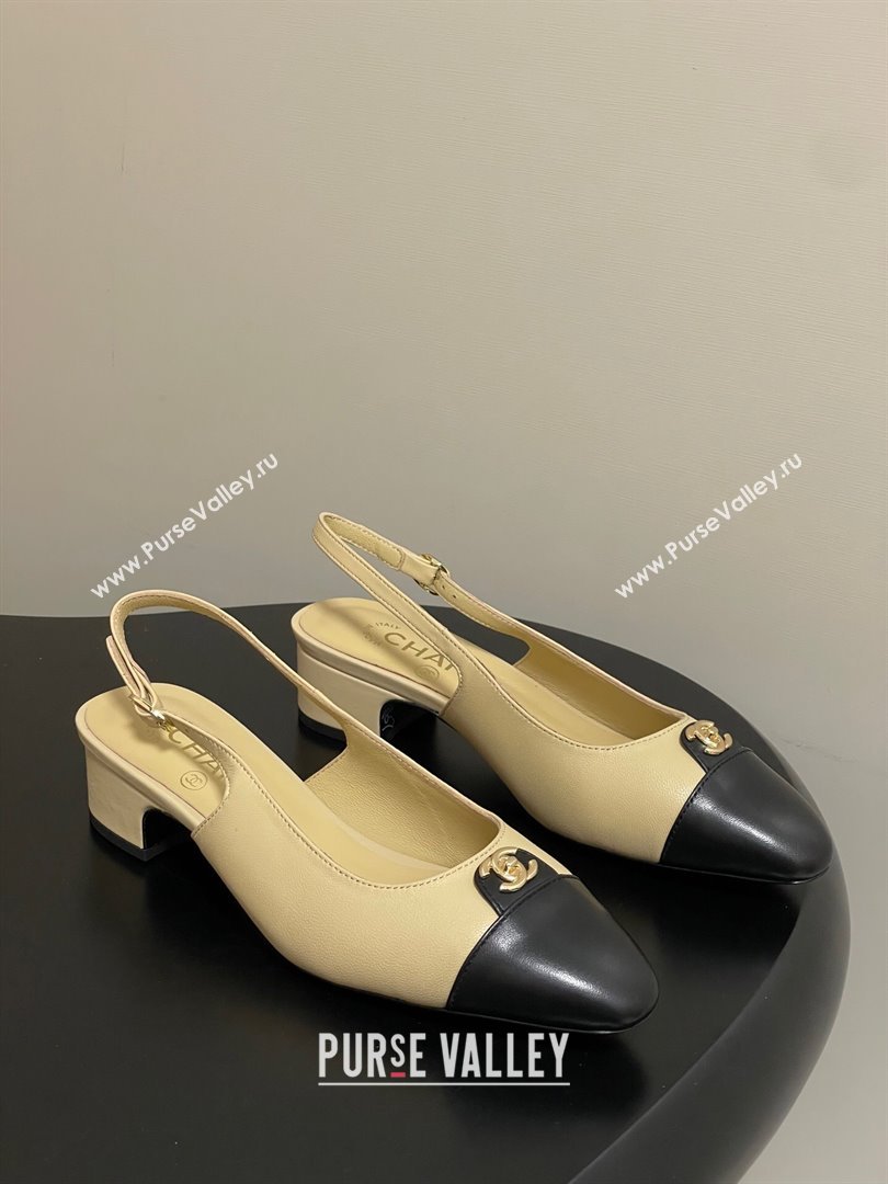 Chanel Lambskin Leather Slingbacks Pumps 3.5cm with CC Tag Beige 2025 G46441 (MD-251103029)