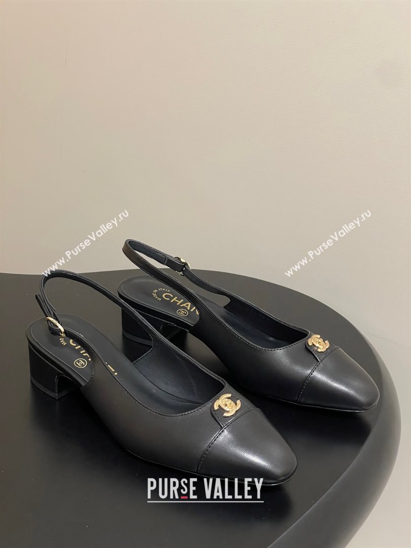 Chanel Lambskin Leather Slingbacks Pumps 3.5cm with CC Tag Black 2025 G46441 (MD-251103027)